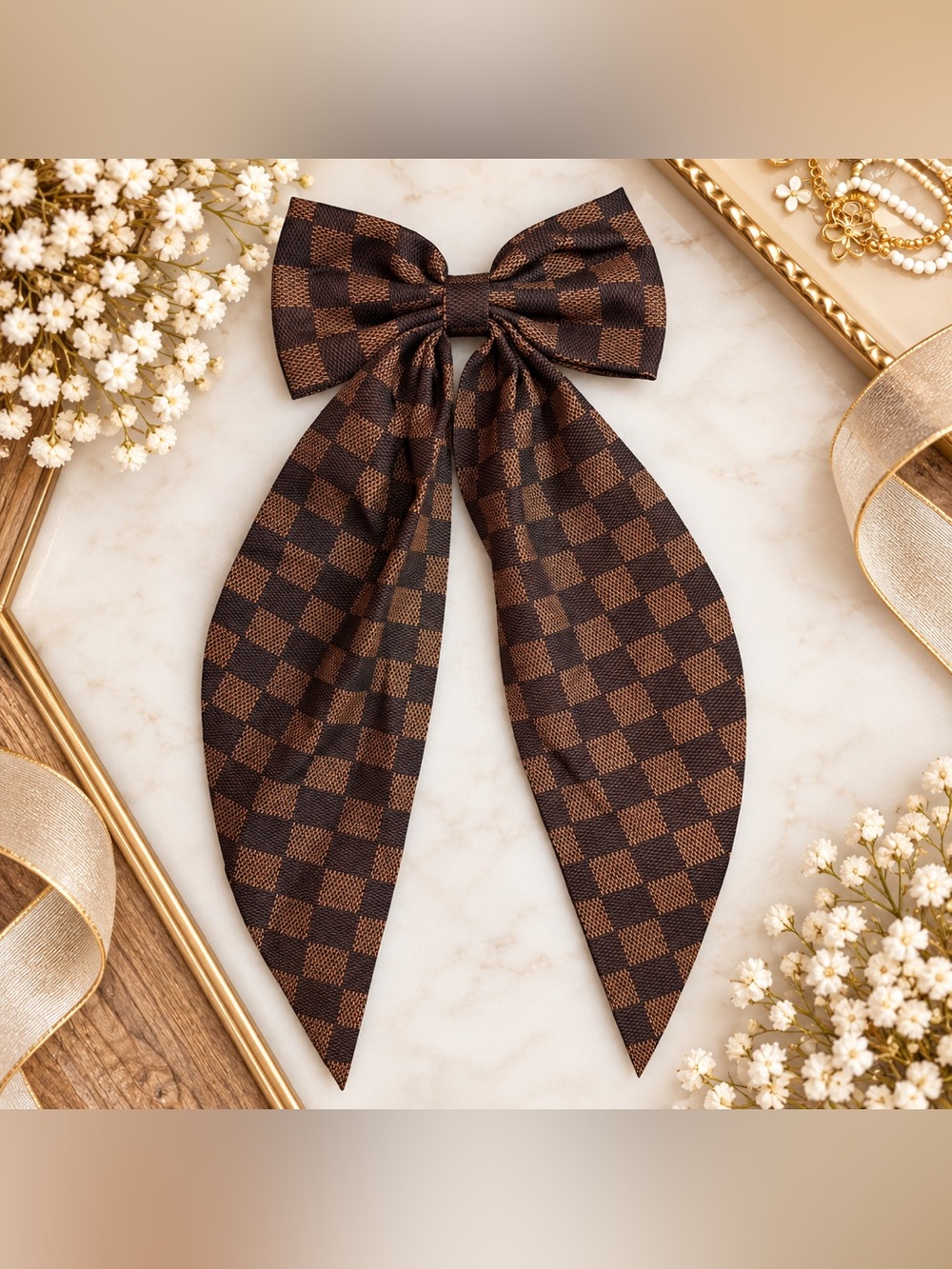 Checkered Clip-In Hair Bow